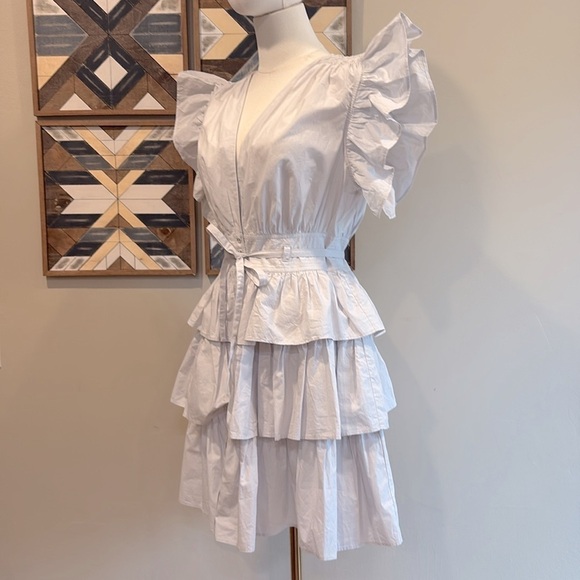Ulla Johnson Sena Tiered Flutter-Sleeve Ruffle Dress in Dove size 6 - Picture 4 of 13